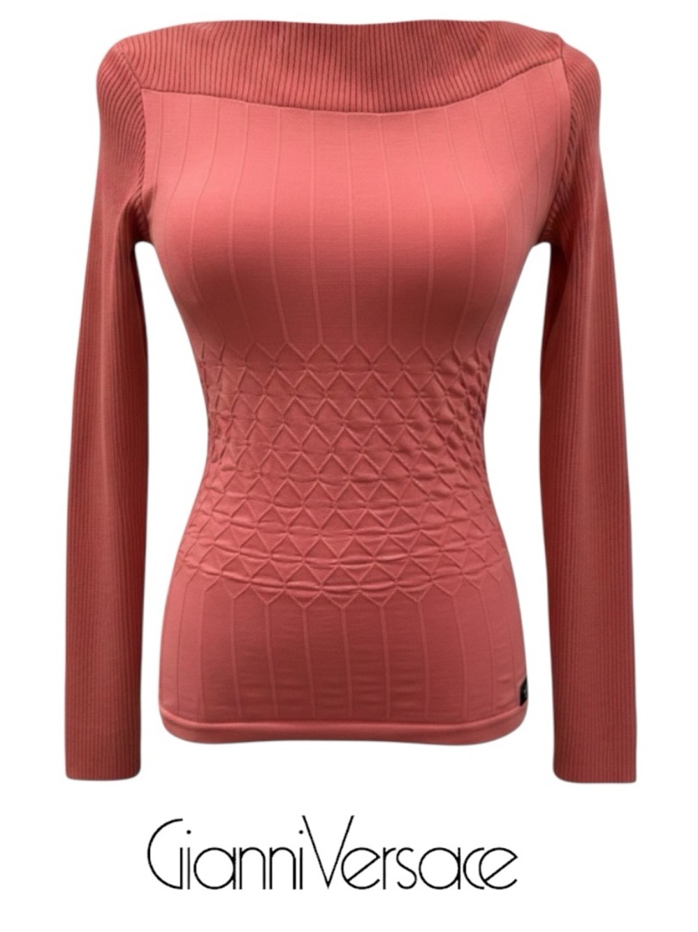 90s Gianni Versace Rose Textured Long‑Sleeve Top